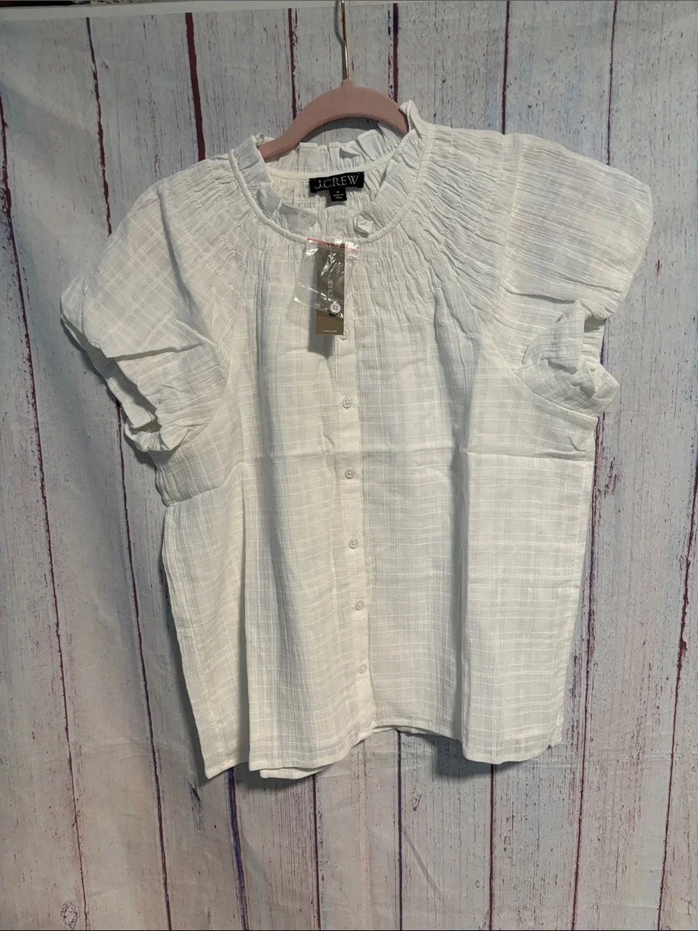 NWT J. Crew Smocked-neck top in textured gauze